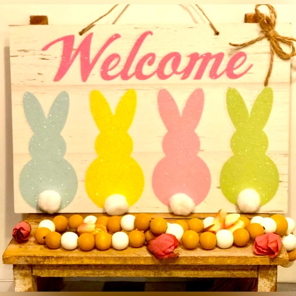 🌸 PASTEL GLITTER BUNNY SIGN 🌸 - Picture 5 of 5